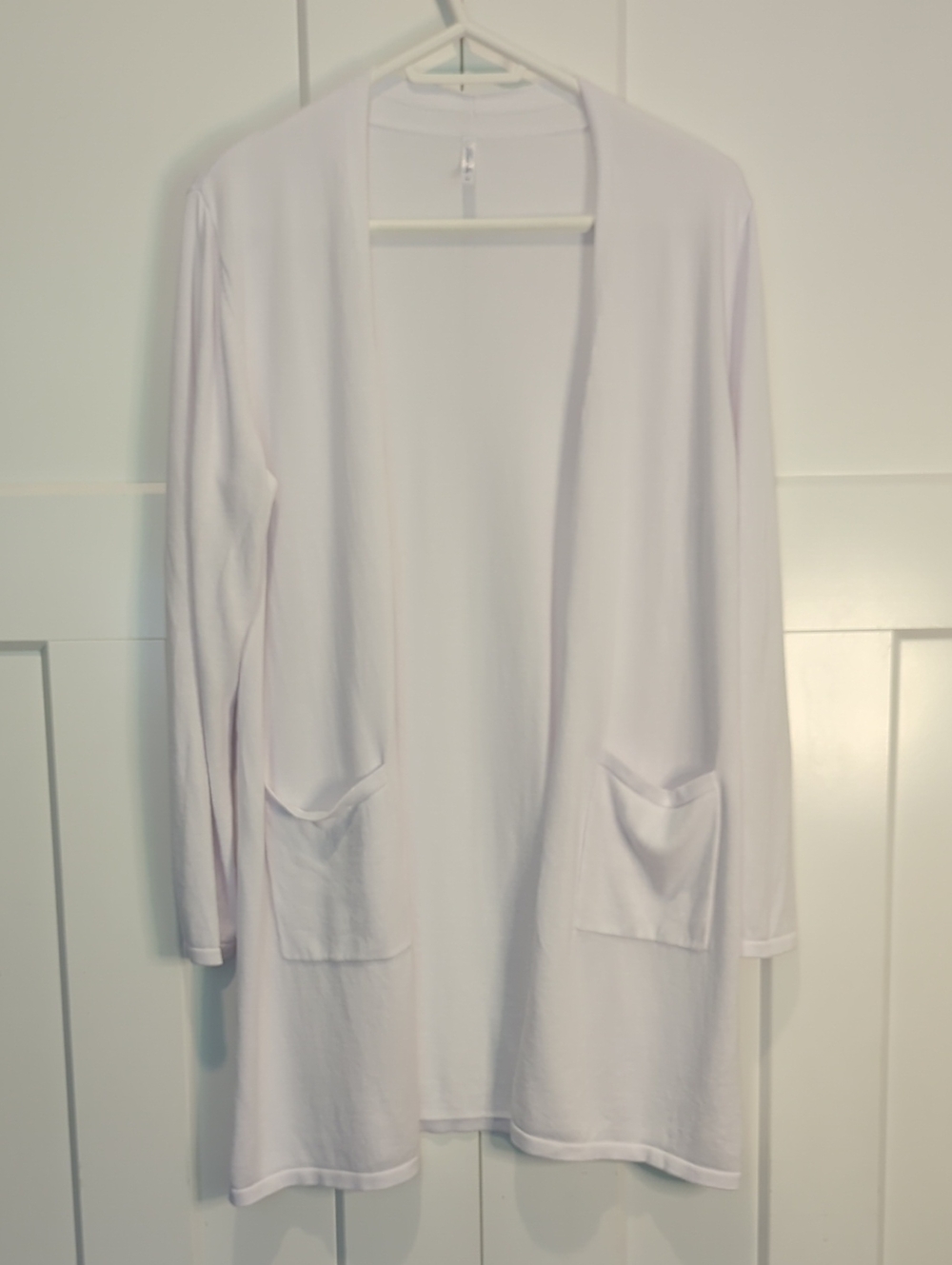 Blue Sky Size M White Knit Cotton Bamboo Blend Open Cardigan